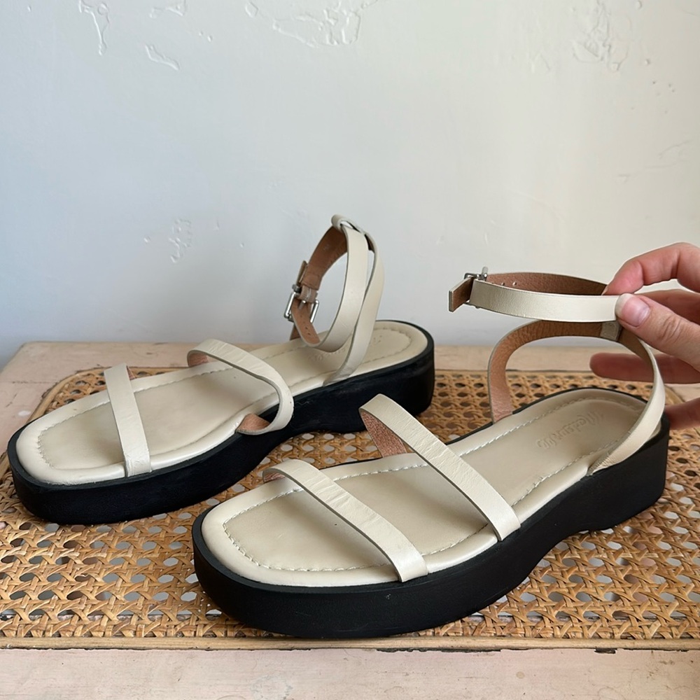Madewell Cream and Black Platform Ankle-Strap Sandals